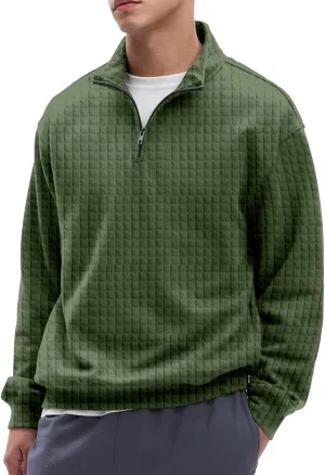 Men'S Zip Up Sweatshirts For Fashion Long Sleeve Stand Collar Casual Fit Quarter Zip Pullover Sweaters
