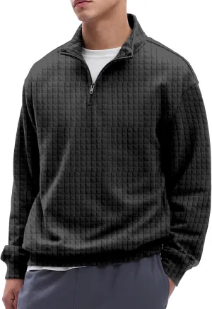 Men'S Zip Up Sweatshirts For Fashion Long Sleeve Stand Collar Casual Fit Quarter Zip Pullover Sweaters
