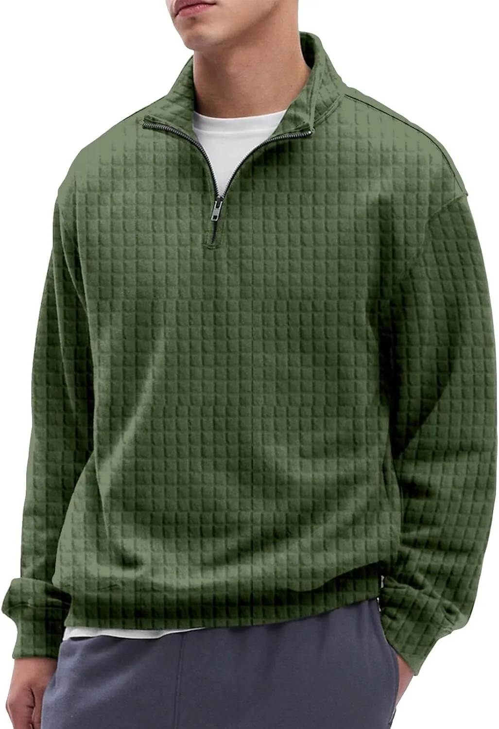 Men'S Zip Up Sweatshirts For Fashion Long Sleeve Stand Collar Casual Fit Quarter Zip Pullover Sweaters