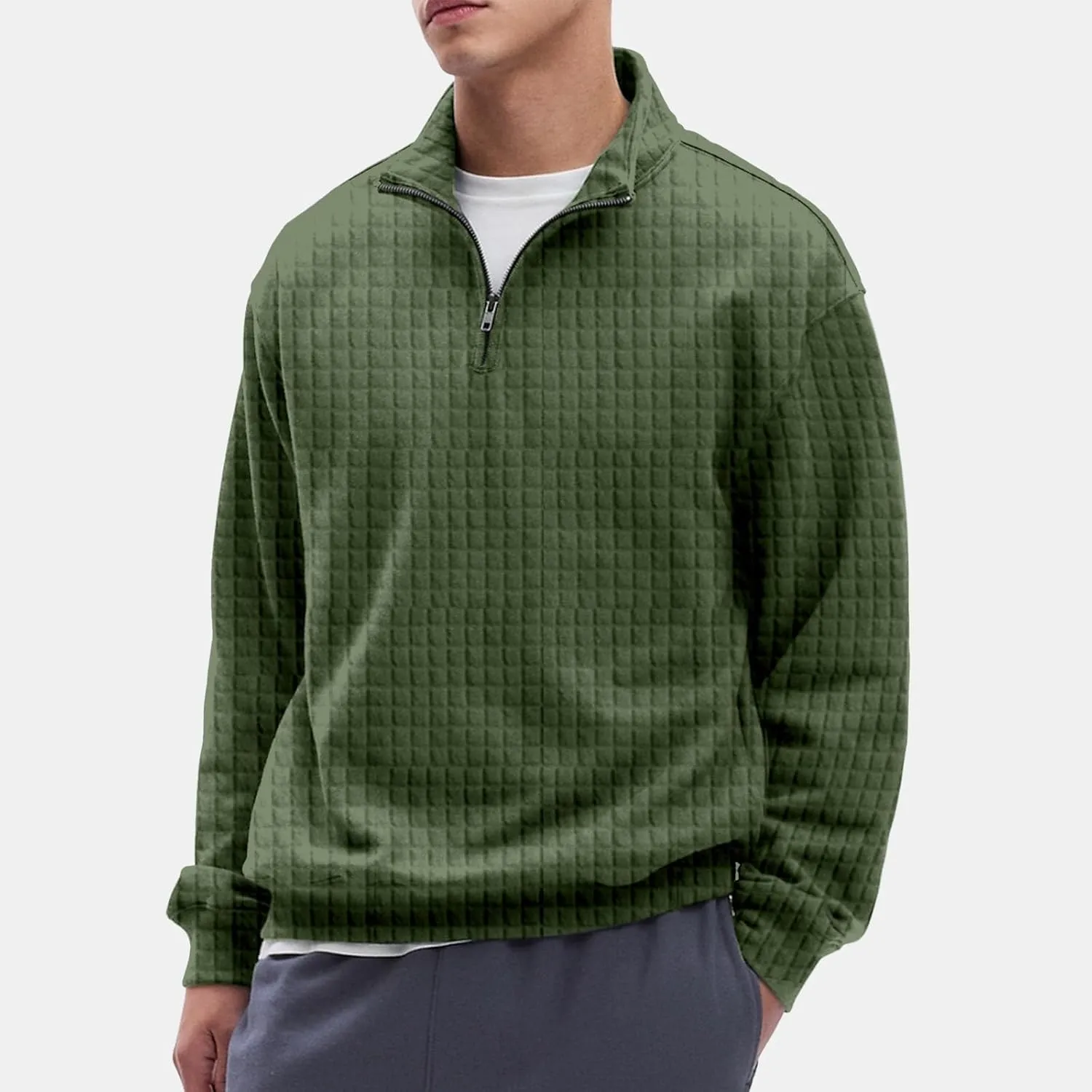 Men'S Zip Up Sweatshirts For Fashion Long Sleeve Stand Collar Casual Fit Quarter Zip Pullover Sweaters