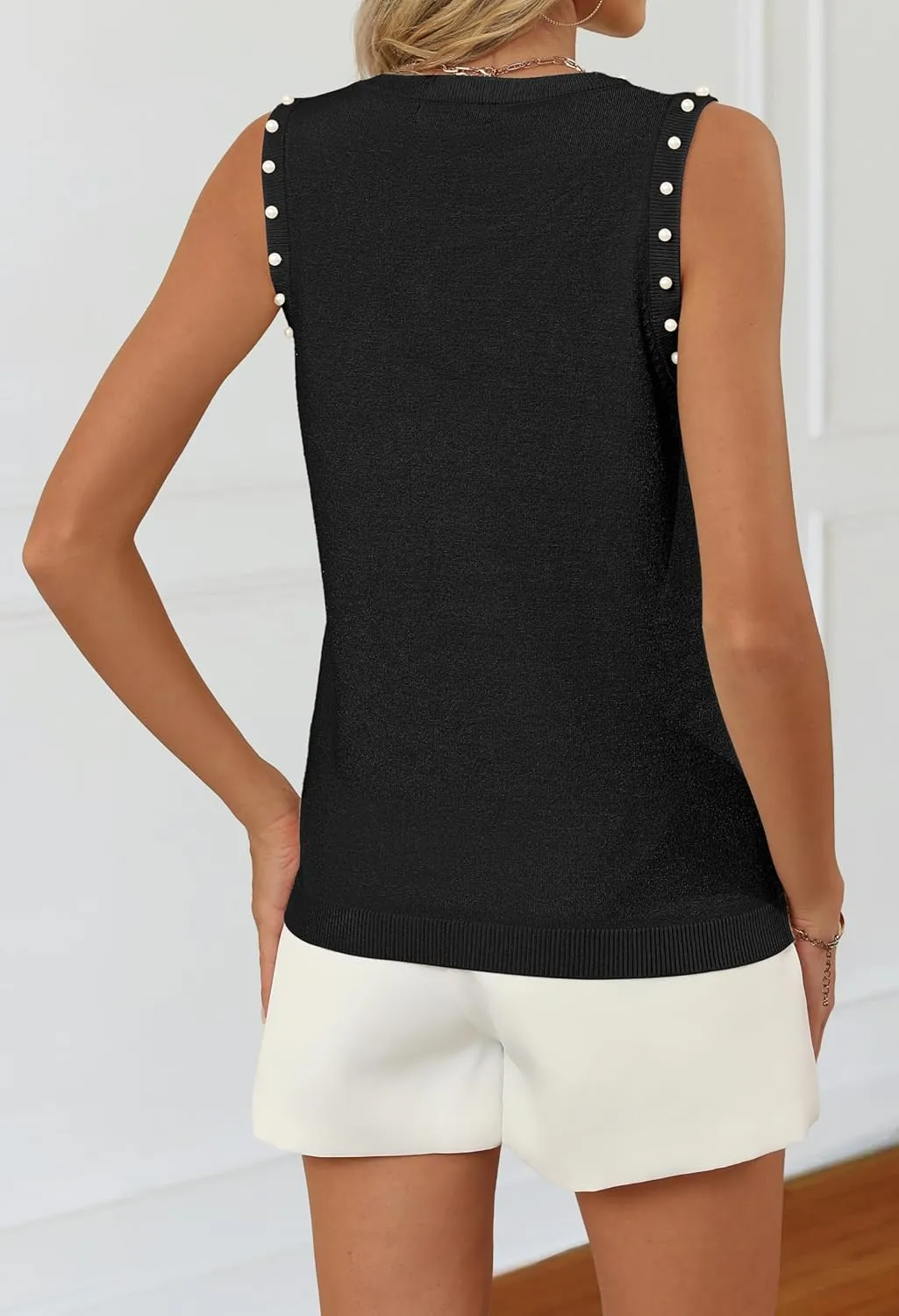 MEROKEETY Women's 2025 Sleeveless Sweater Vest Summer Knit Tank Tops Dressy Casual Crewneck Pearl Blouses