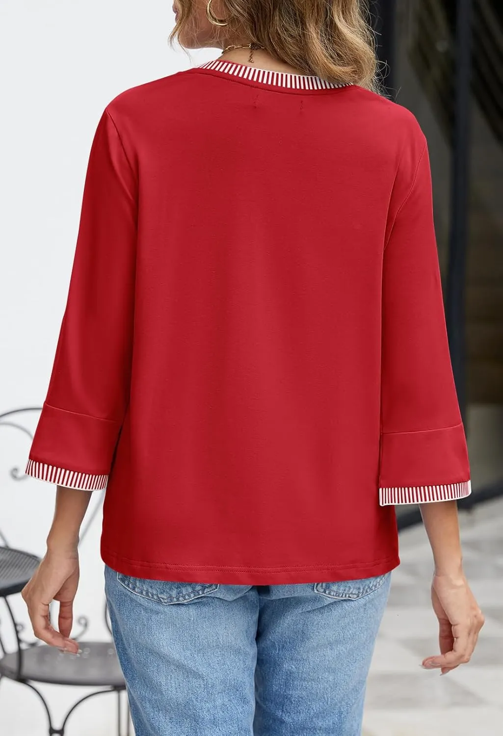 MEROKEETY Women's 3/4 Length Sleeve Tops Dressy Casual Crew Neck Loose Trendy Spring Blouses T Shirts
