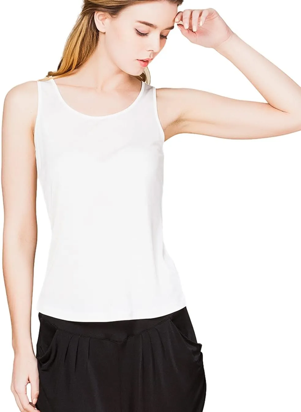 METWAY Womens Silk Tank Tops/Mulberry Silk Sleeveless Blouses/Summer Real Silk Sleeveless T-Shirt