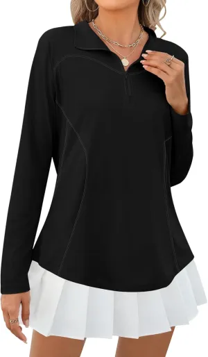 Micoson Womens Long Sleeve Shirts Sun Protection Quarter Zip Pullover Lightweight Athletic Golf Hiking Shirts Tops