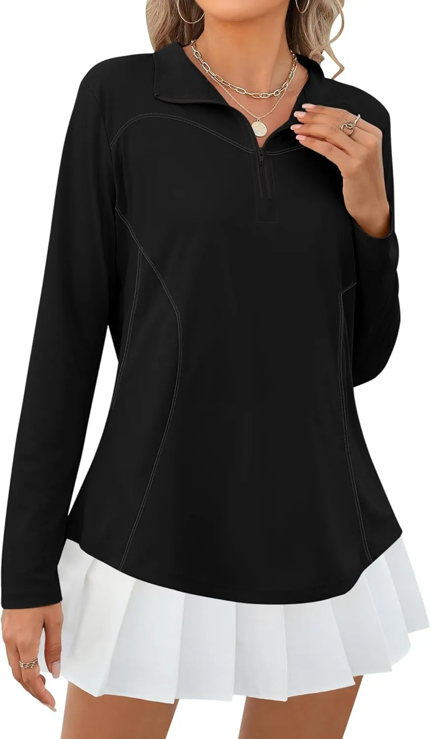 Micoson Womens Long Sleeve Shirts Sun Protection Quarter Zip Pullover Lightweight Athletic Golf Hiking Shirts Tops