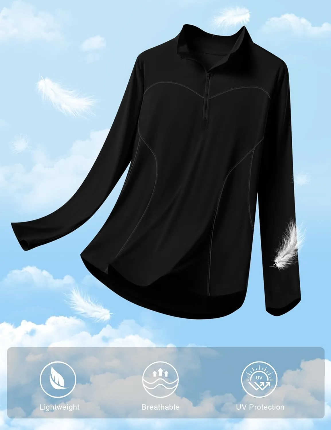 Micoson Womens Long Sleeve Shirts Sun Protection Quarter Zip Pullover Lightweight Athletic Golf Hiking Shirts Tops