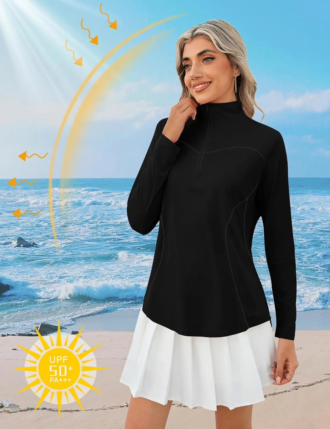Micoson Womens Long Sleeve Shirts Sun Protection Quarter Zip Pullover Lightweight Athletic Golf Hiking Shirts Tops