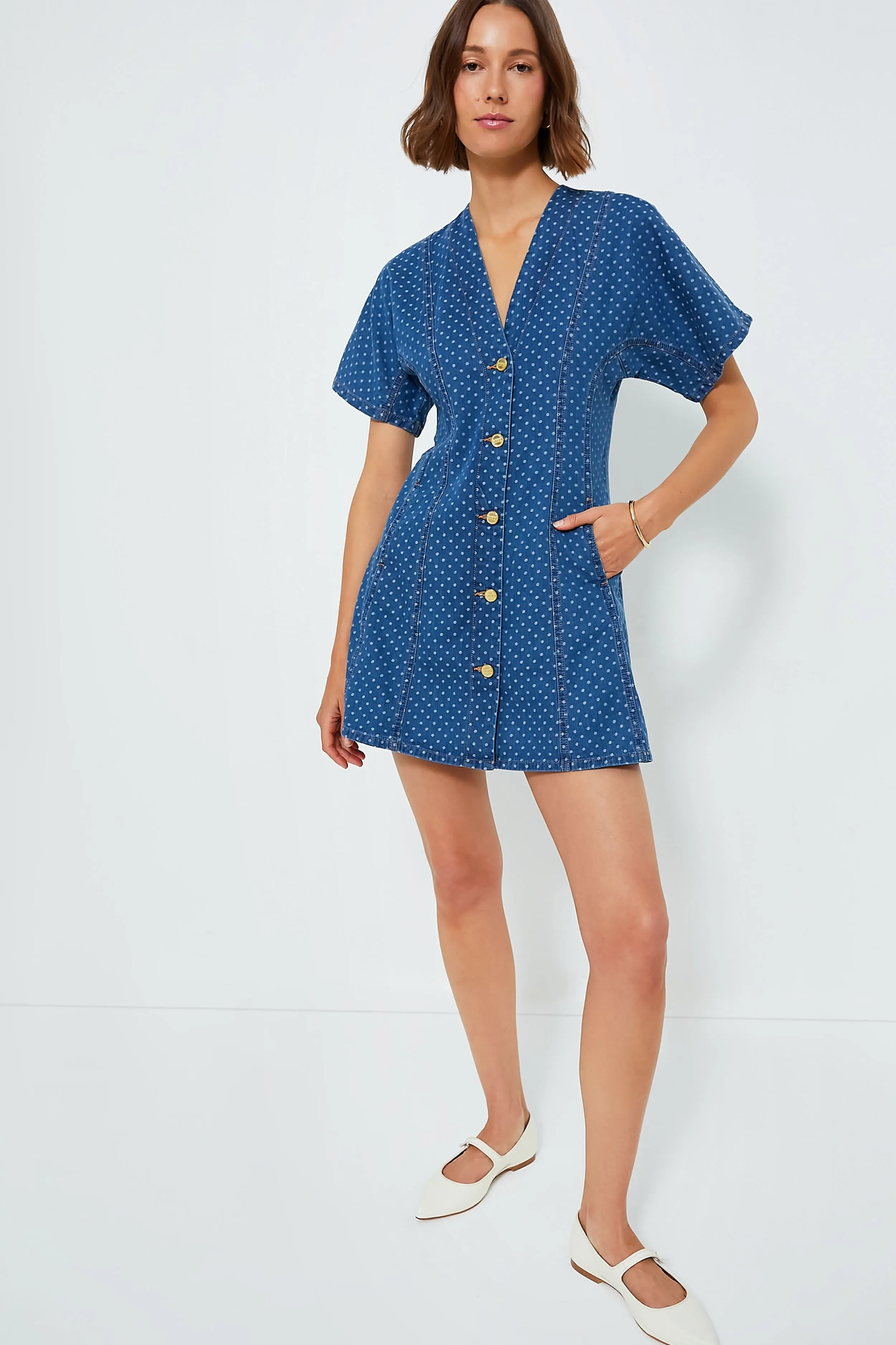 Mid Blue Stone Light Jacquard Denim Mini Dress