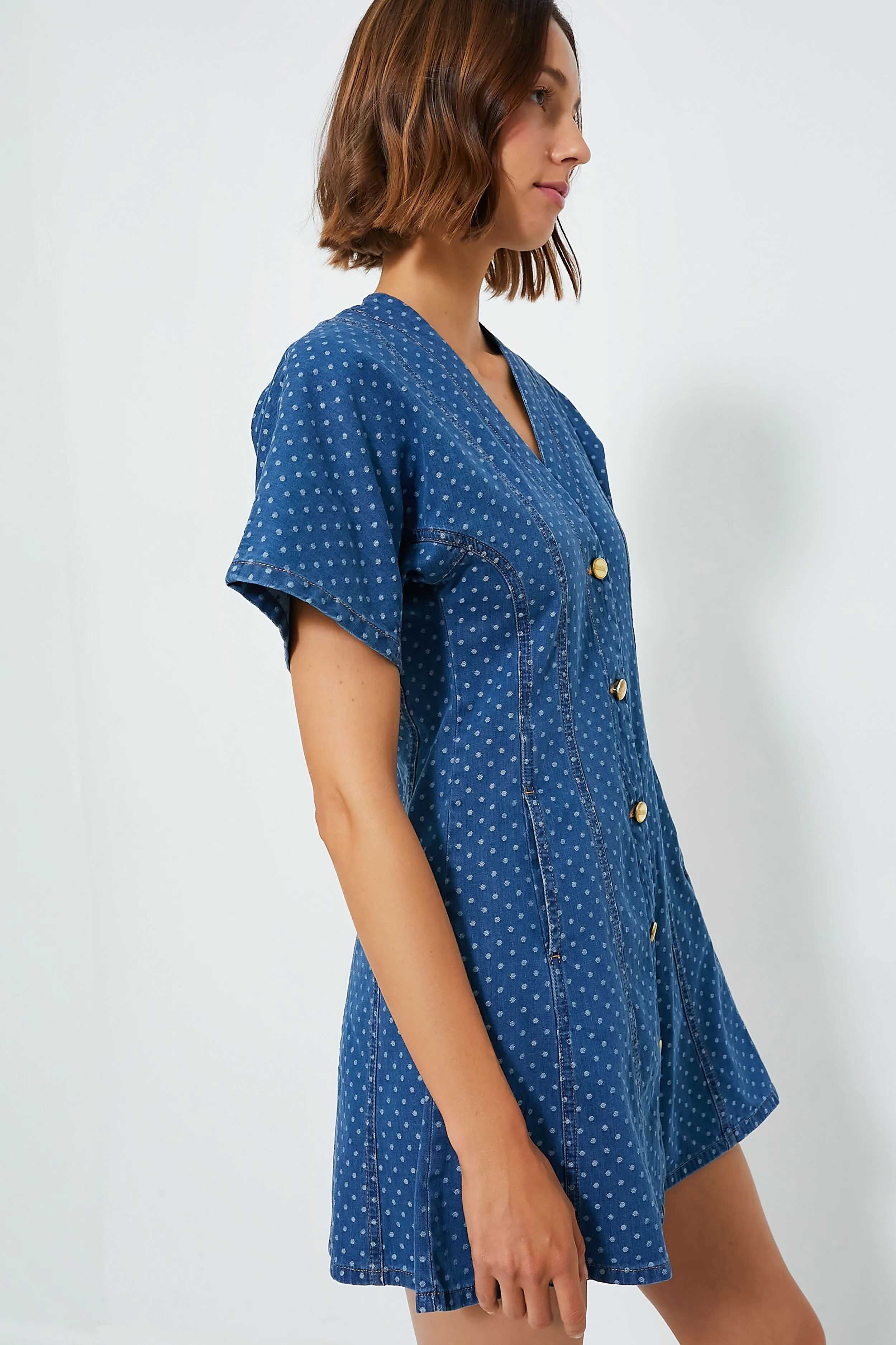 Mid Blue Stone Light Jacquard Denim Mini Dress
