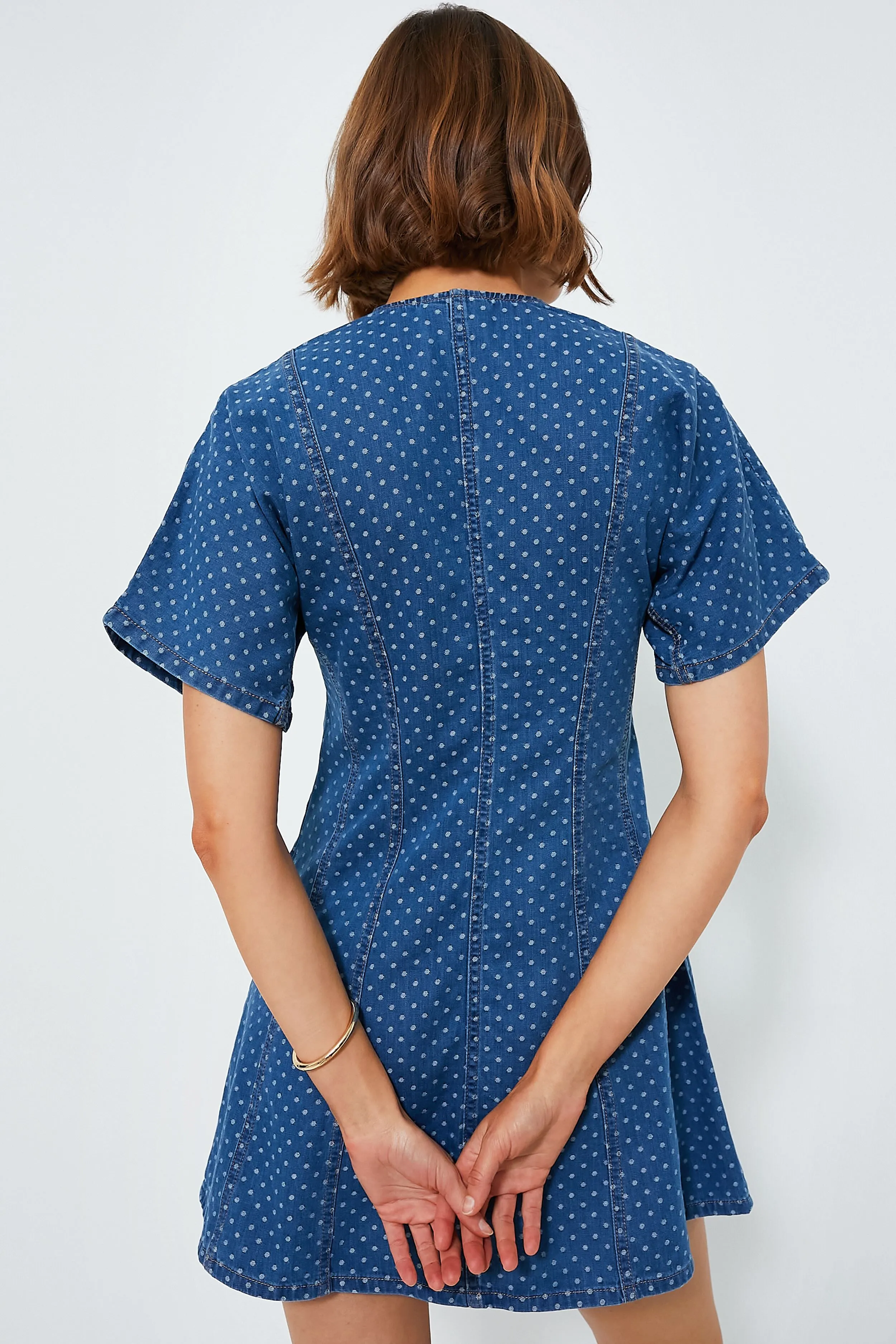 Mid Blue Stone Light Jacquard Denim Mini Dress