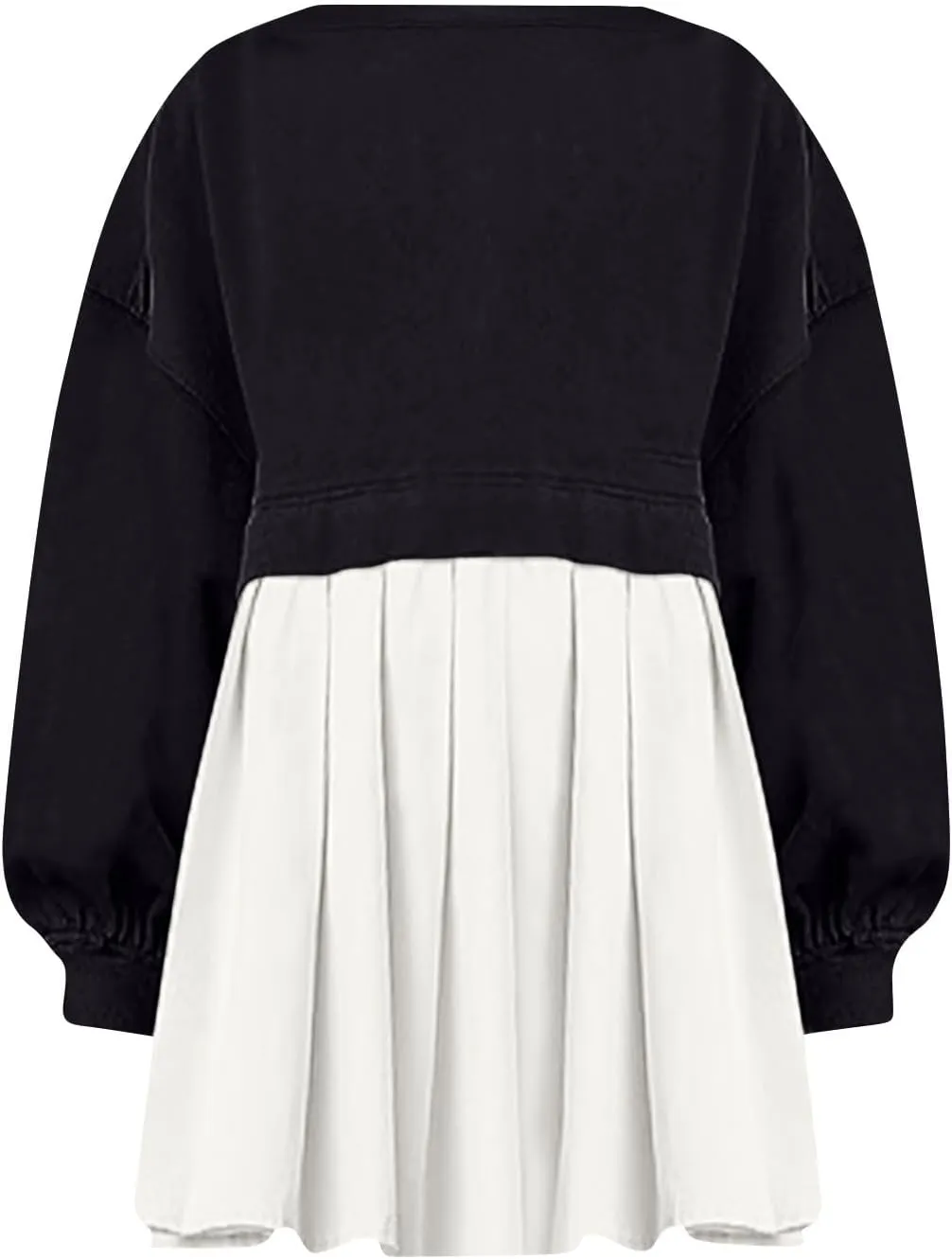midelxp Womens Oversized Sweatshirt Dress Crewneck Patchwork Preppy Clothes Fall Long Sleeve Pullover Pleated Hem Mini Dress