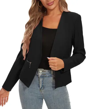 MINTLIMIT Blazers for Women Business Casual Cropped Blazer Open Front Collarless Cardigan Jacket with Zipper Pockets