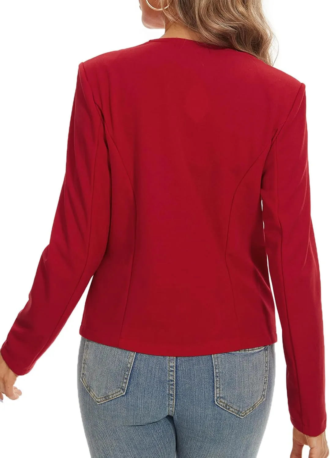 MINTLIMIT Blazers for Women Business Casual Cropped Blazer Open Front Collarless Cardigan Jacket with Zipper Pockets