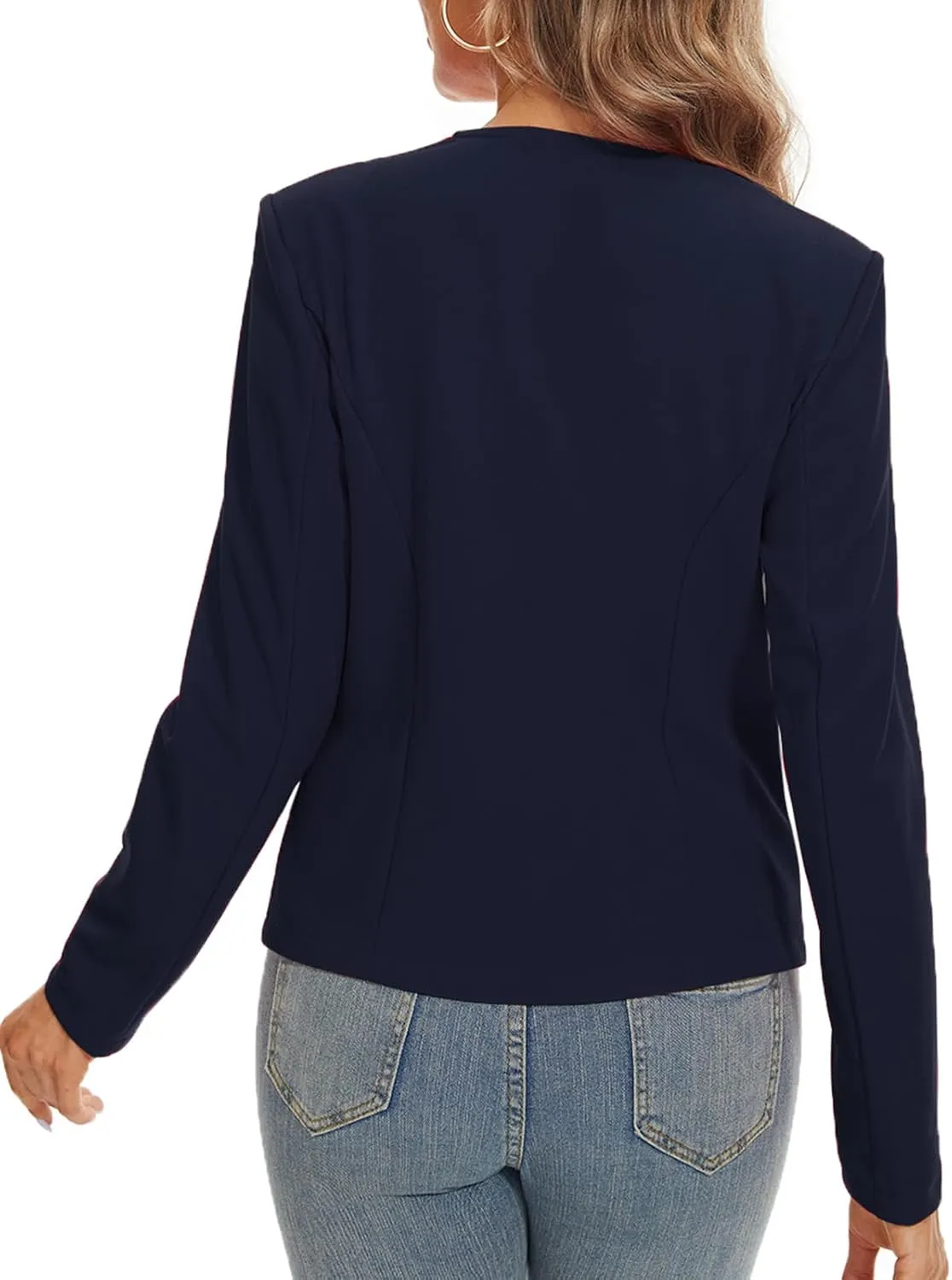 MINTLIMIT Blazers for Women Business Casual Cropped Blazer Open Front Collarless Cardigan Jacket with Zipper Pockets