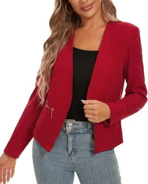 MINTLIMIT Blazers for Women Business Casual Cropped Blazer Open Front Collarless Cardigan Jacket with Zipper Pockets