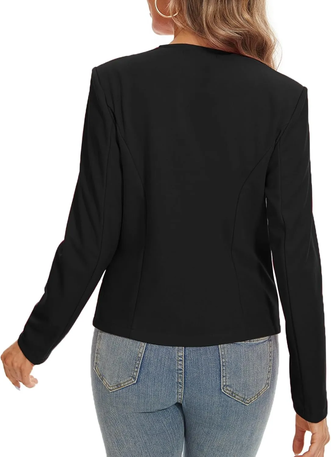MINTLIMIT Blazers for Women Business Casual Cropped Blazer Open Front Collarless Cardigan Jacket with Zipper Pockets