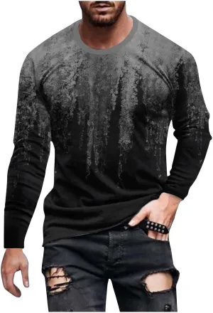 Muscularfit Mens Long Sleeve Shirts Casual Gradient Color Loose Pullover Graphic Tee Shirts Fall Fashion Athletic Sweatshirts
