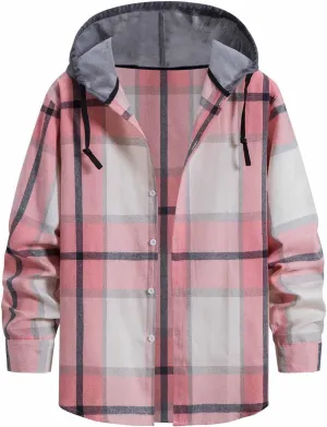 Muscularfit Mens Sweatshirt Plaid Button Shirt Causal Long Sleeve Lightweight Shirt Jacket With Hood Fall Winter Outwear Coat