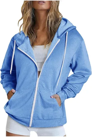 NaRHbrg Women's Full Zip Up Hoodie Long Sleeve Hooded Sweatshirts Thin Casual Hoodies Jackets Oversized Pullover with Pockets
