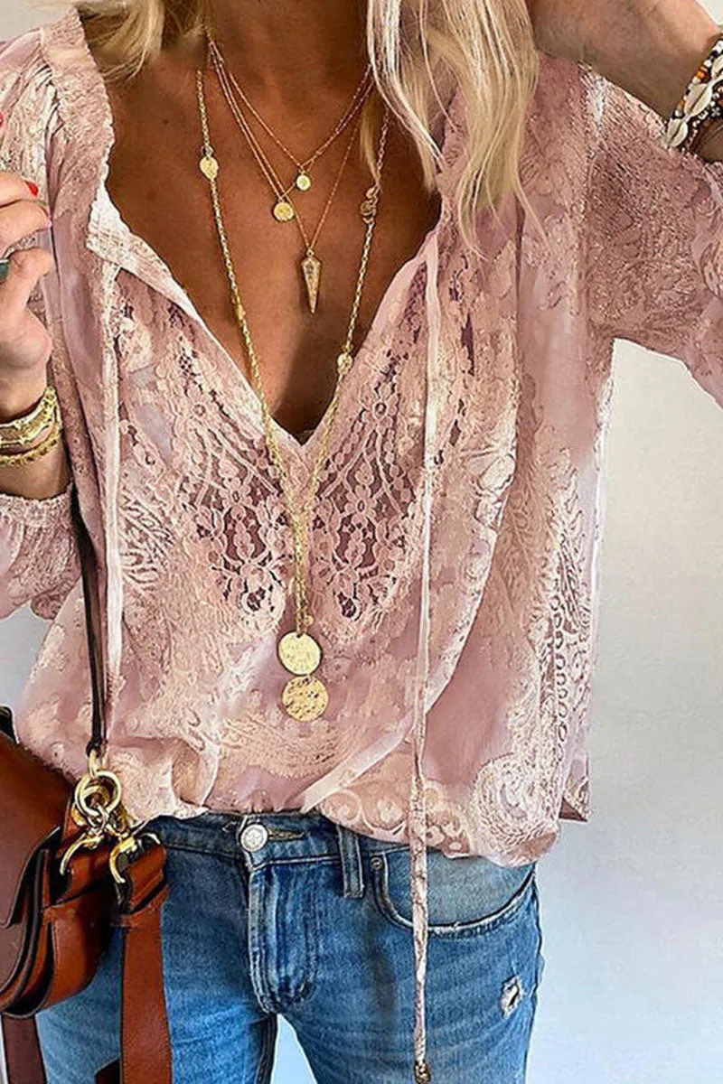 Nukty - Fashion Elegant Solid Patchwork V Neck Blouses(4 Colors)