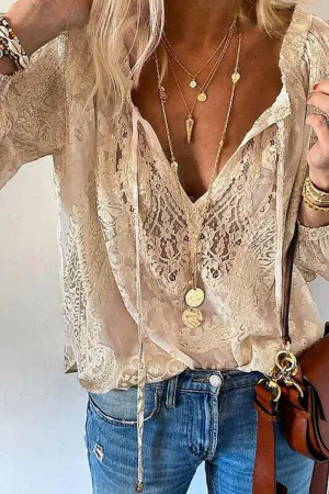 Nukty - Fashion Elegant Solid Patchwork V Neck Blouses(4 Colors)