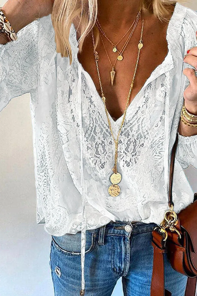 Nukty - Fashion Elegant Solid Patchwork V Neck Blouses(4 Colors)