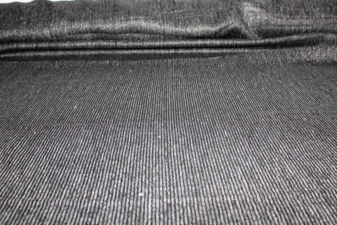 NY Designer Midweight Tweedy Stripe Linen - Black/White