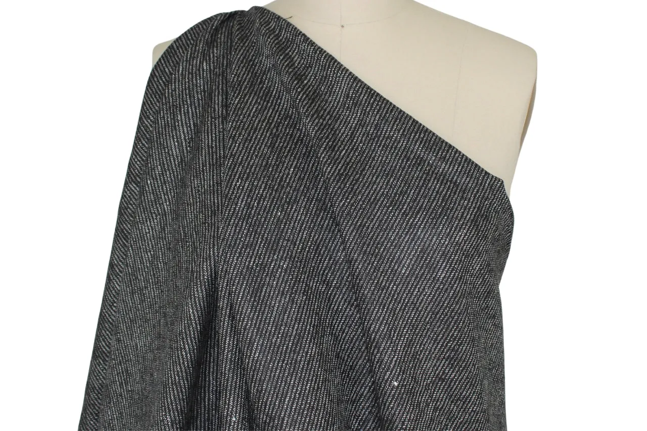 NY Designer Midweight Tweedy Stripe Linen - Black/White