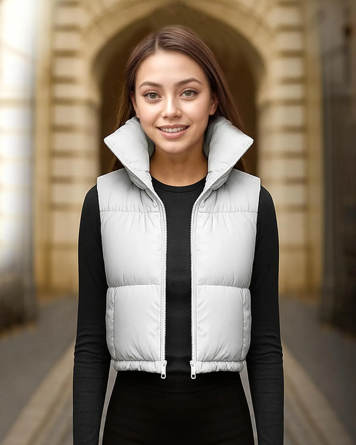 NY Threads Cropped Puffer Vest Women Lightweight Stand Collar Sleeveless Zip Up Winter Padded Gilet