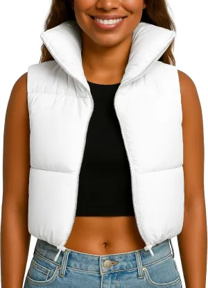 NY Threads Cropped Puffer Vest Women Lightweight Stand Collar Sleeveless Zip Up Winter Padded Gilet