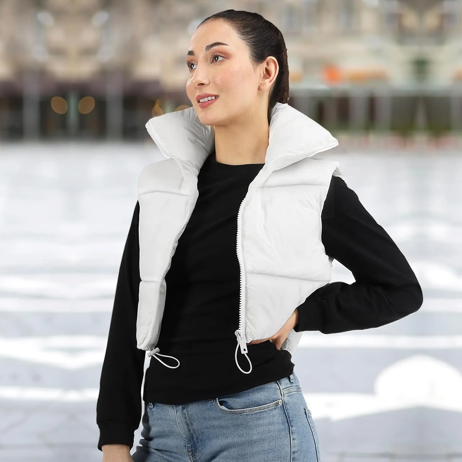NY Threads Cropped Puffer Vest Women Lightweight Stand Collar Sleeveless Zip Up Winter Padded Gilet