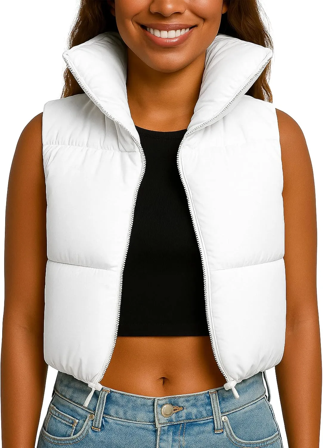 NY Threads Cropped Puffer Vest Women Lightweight Stand Collar Sleeveless Zip Up Winter Padded Gilet