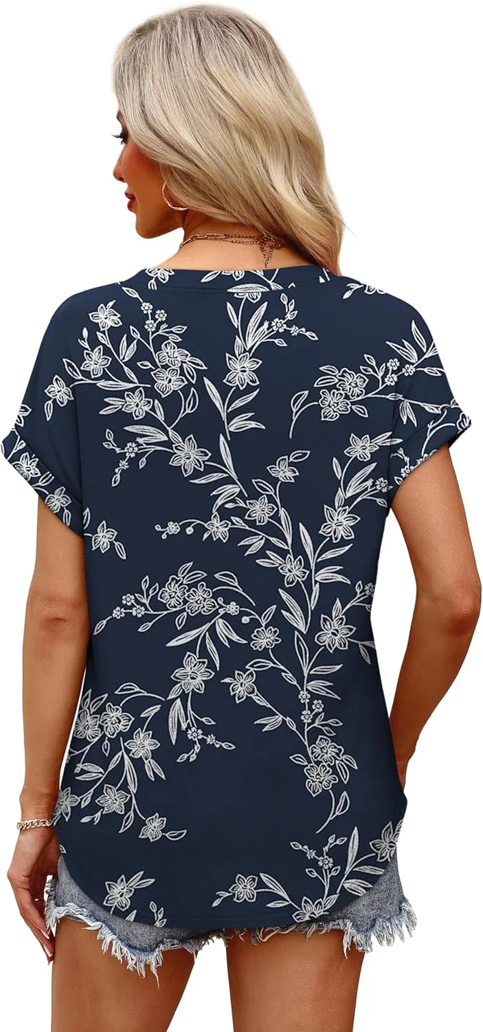 OFEEFAN Womens Tops and Blouses Dressy Casual V Neck Tshirts Short Sleeve Summer Clothes Trendy 2025