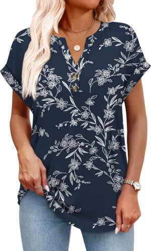 OFEEFAN Womens Tops and Blouses Dressy Casual V Neck Tshirts Short Sleeve Summer Clothes Trendy 2025