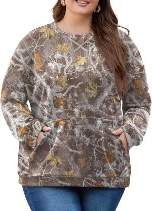 OLRIK Plus Size Sweatshirts for Women Corduroy Knit Long Sleeve Crew Neck Pullover with Pocket 2025 Trendy Sweater 1X-5X