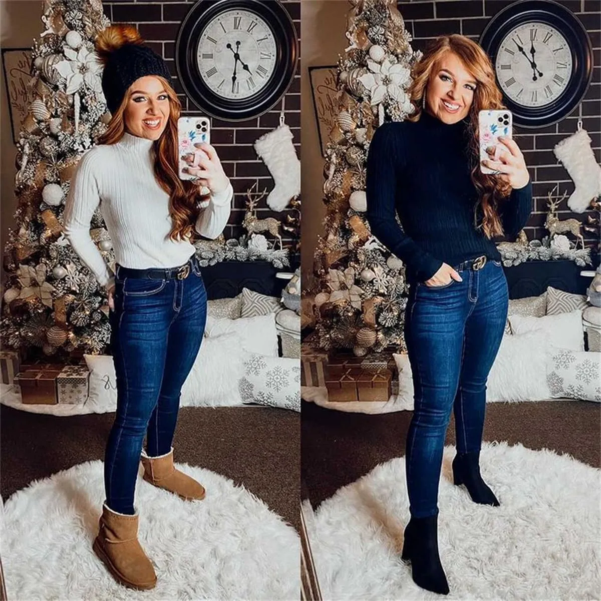 OUGES Womens 2024 Spring Summer Tops Basic Slim Fit Sweaters Turtleneck T Shirts Business Casual Outfits