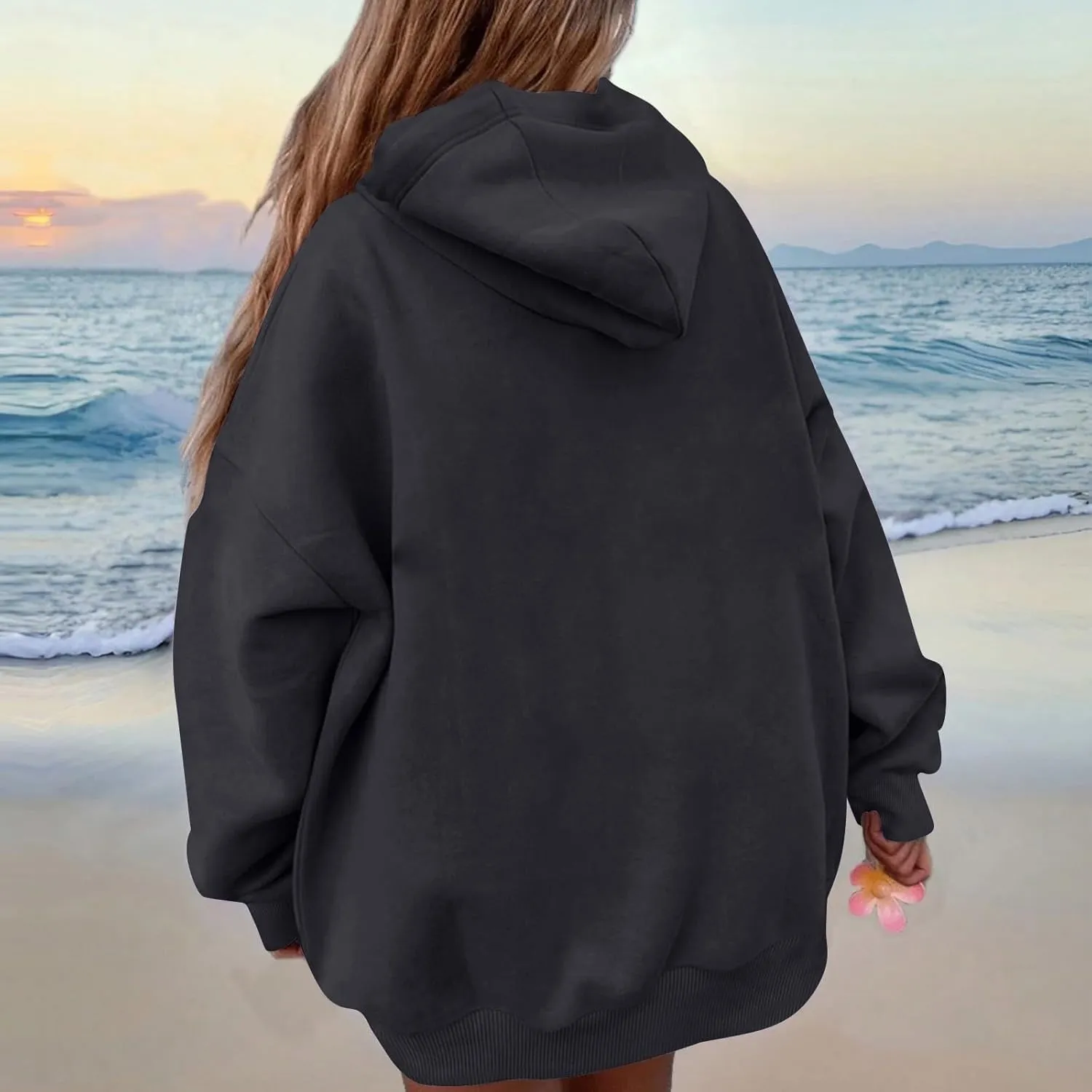 Oversized Hoodies for Women Fleece Plain Hooded Sweatshirts with Pocket Casual Long Sleeve Pullover Sweaters Y2k Tops