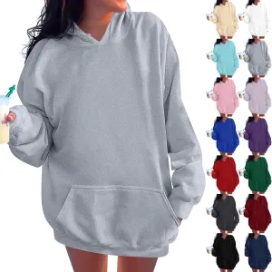 Oversized Hoodies for Women Fleece Plain Hooded Sweatshirts with Pocket Casual Long Sleeve Pullover Sweaters Y2k Tops
