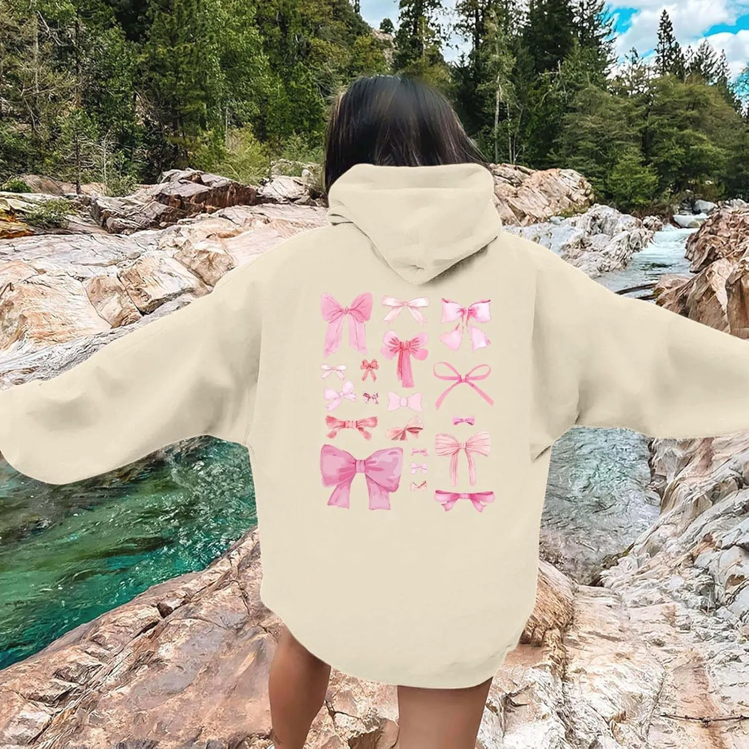 Oversized Hoodies for Women Plus Size Fall Long Sleeve Casual Print Preppy Hoodie Y2k Sweatshirts Teen Girls Clothes
