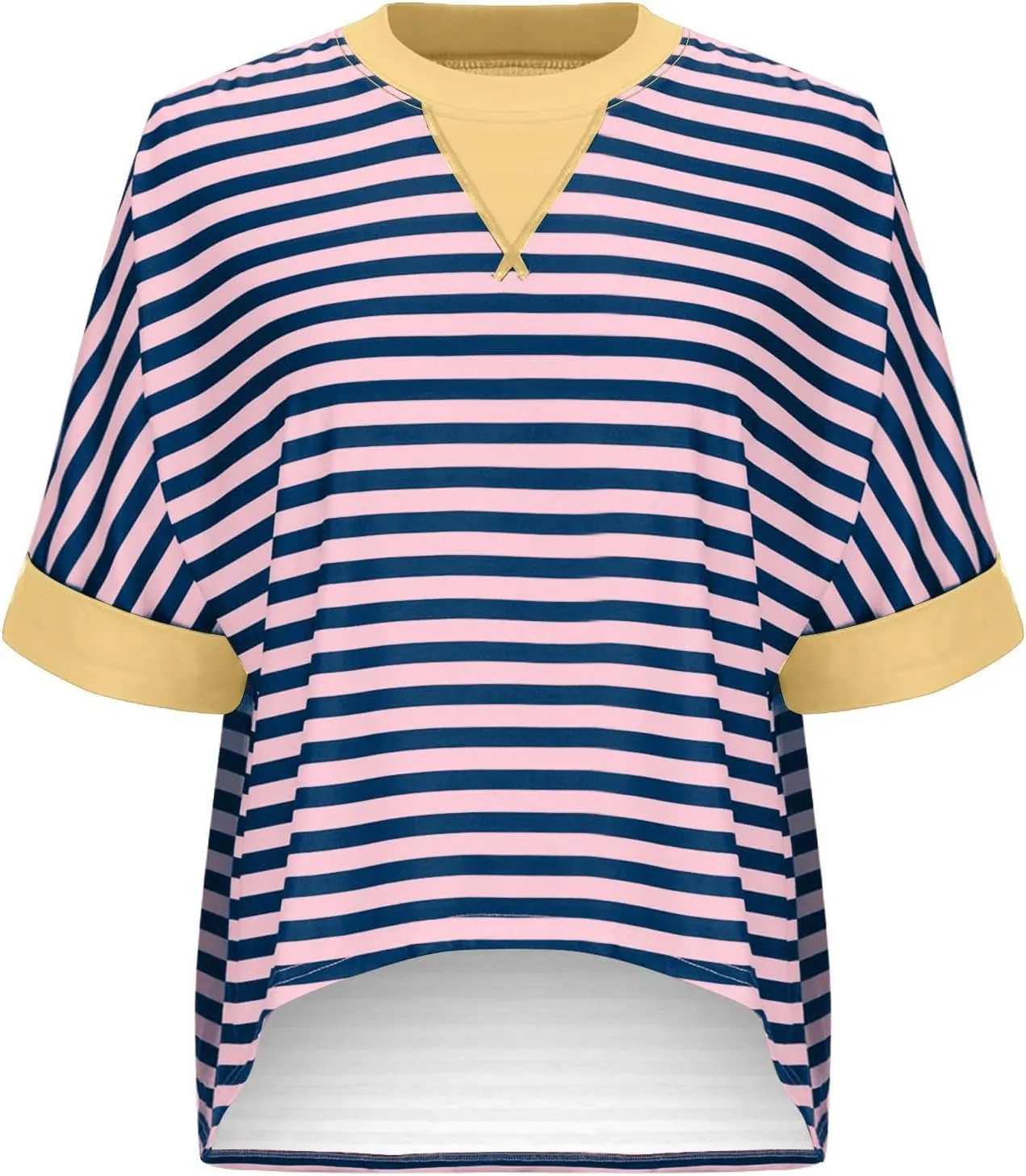 Oversized Tshirts for Women Crew Neck Striped Short Sleeve Blouses Casual Fashion Daily Womens Workout Tops