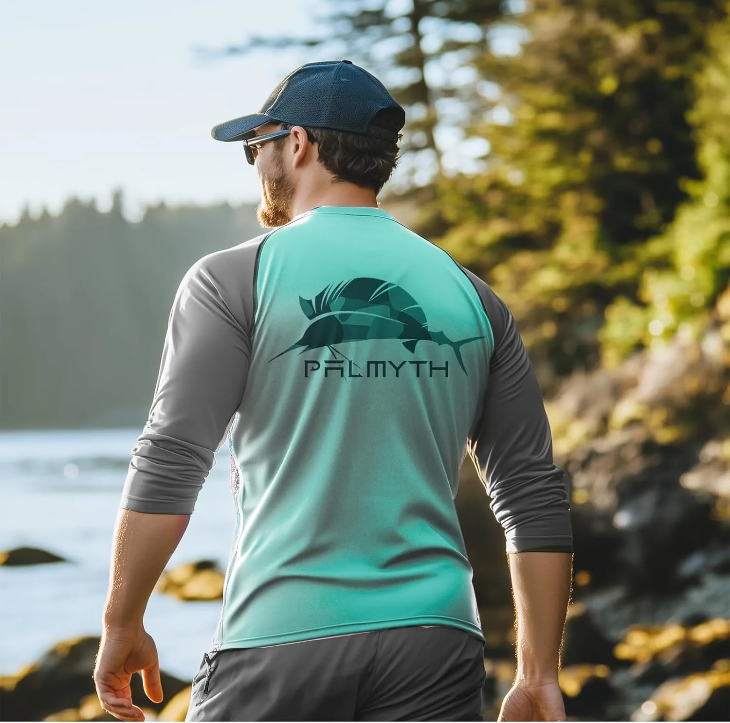 Palmyth Fishing Shirts for Men Long Sleeve Sun Protection UV UPF 50  T-Shirts Performance Quick Dry