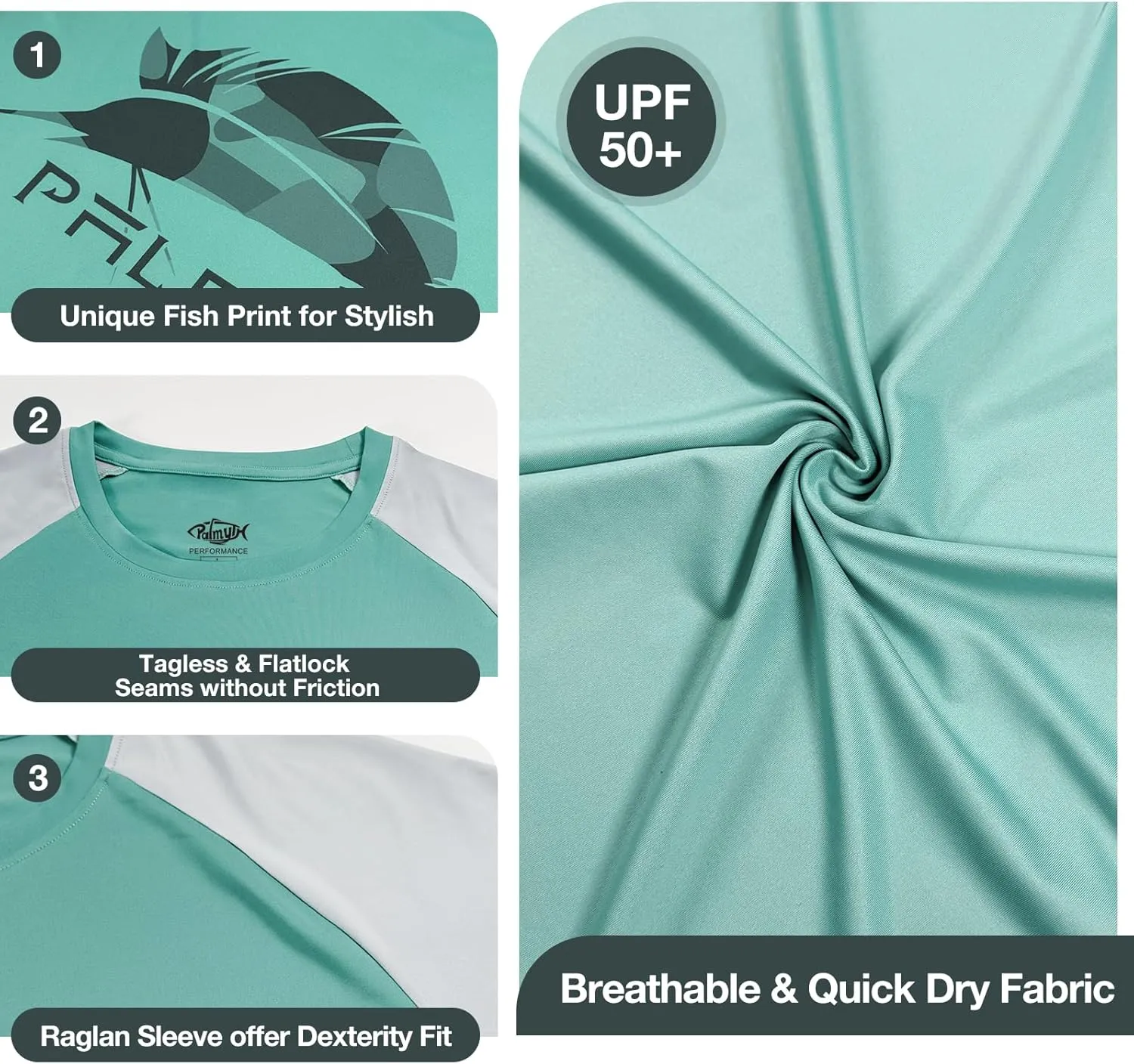 Palmyth Fishing Shirts for Men Long Sleeve Sun Protection UV UPF 50  T-Shirts Performance Quick Dry