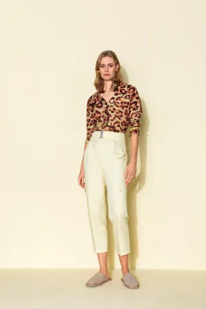 Pants with Metal Belt Detail Yellow