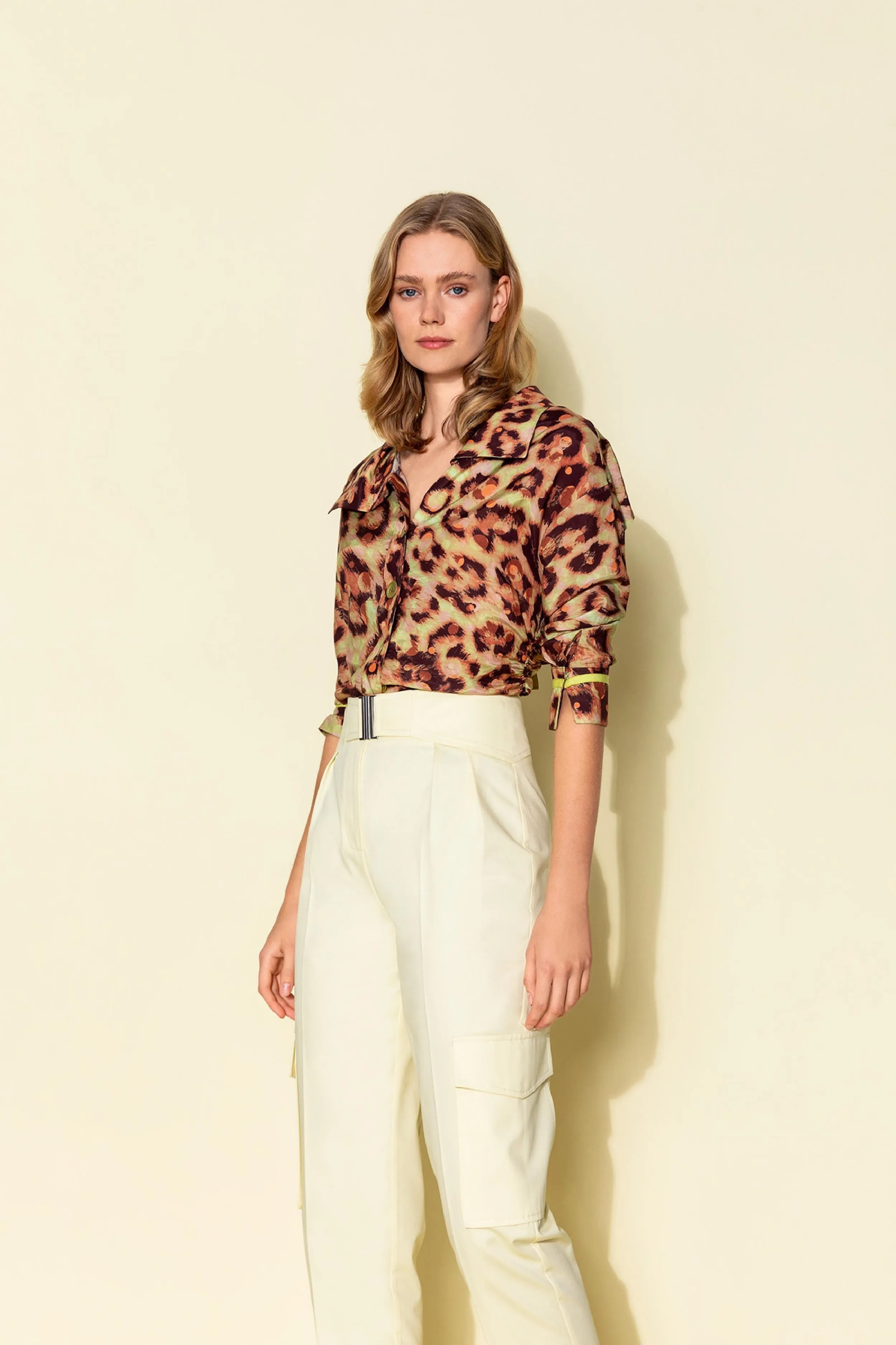 Pants with Metal Belt Detail Yellow