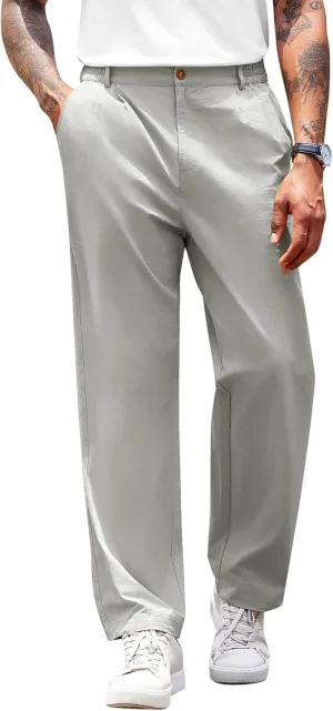 PASLTER Mens Chinos Pants Casual Elastic Waist Flat Front Relaxed Fit Dress Suit Pants Cotton Slacks