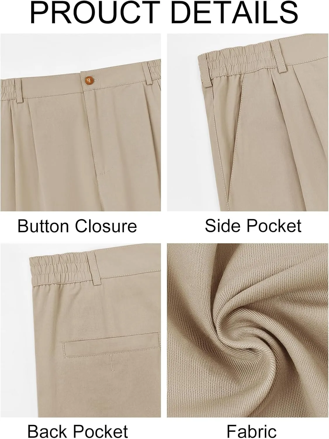 PASLTER Mens Chinos Pants Casual Elastic Waist Flat Front Relaxed Fit Dress Suit Pants Cotton Slacks