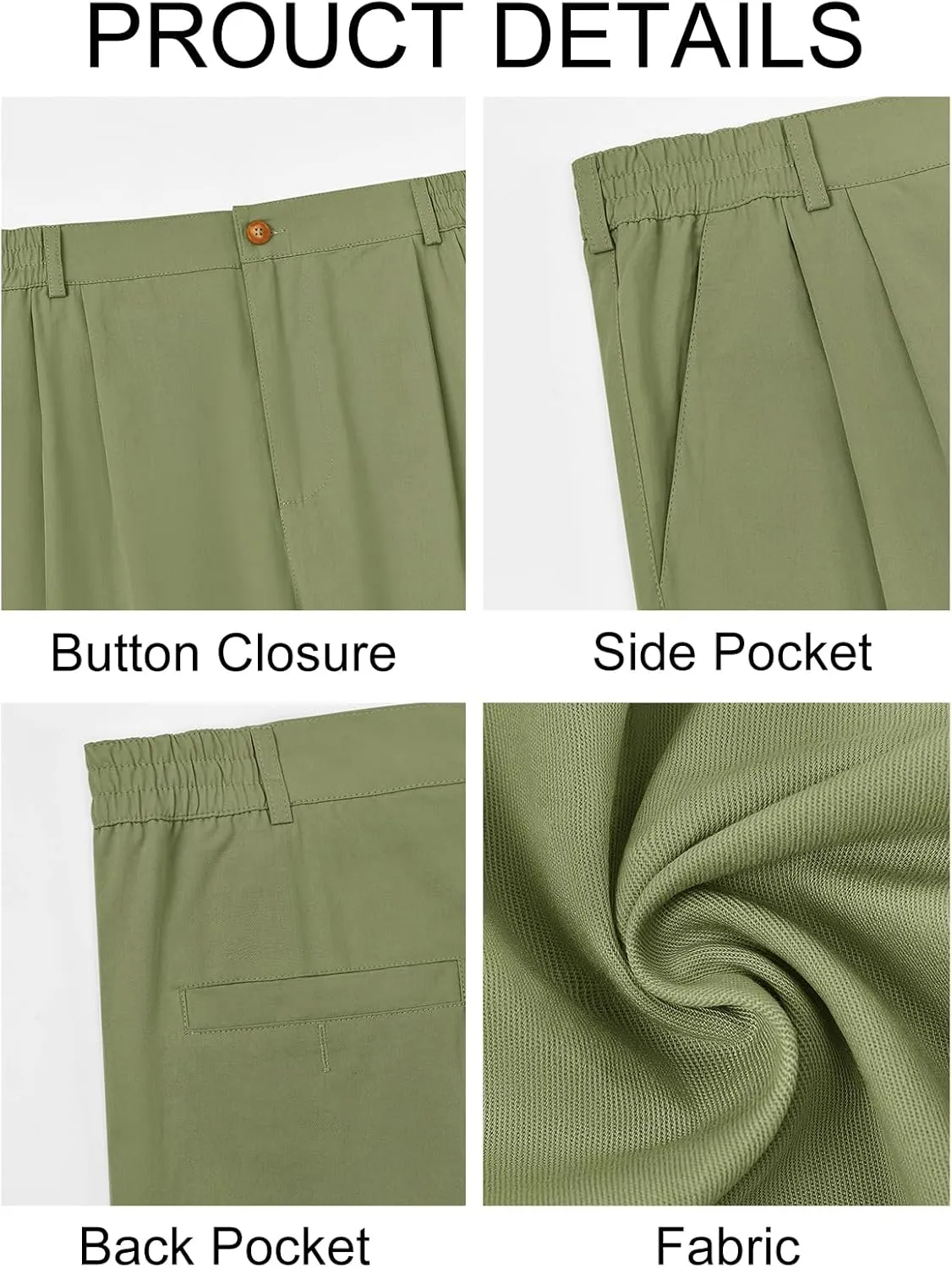 PASLTER Mens Chinos Pants Casual Elastic Waist Flat Front Relaxed Fit Dress Suit Pants Cotton Slacks