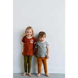 Peace Embroidered Ringer Tee in Moon for Kids