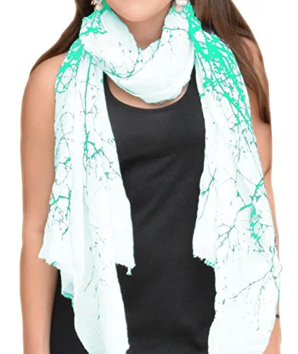 Peach Couture Blissful Tree print Cotton Linen Eyelash Fringe Long Scarves Shawls