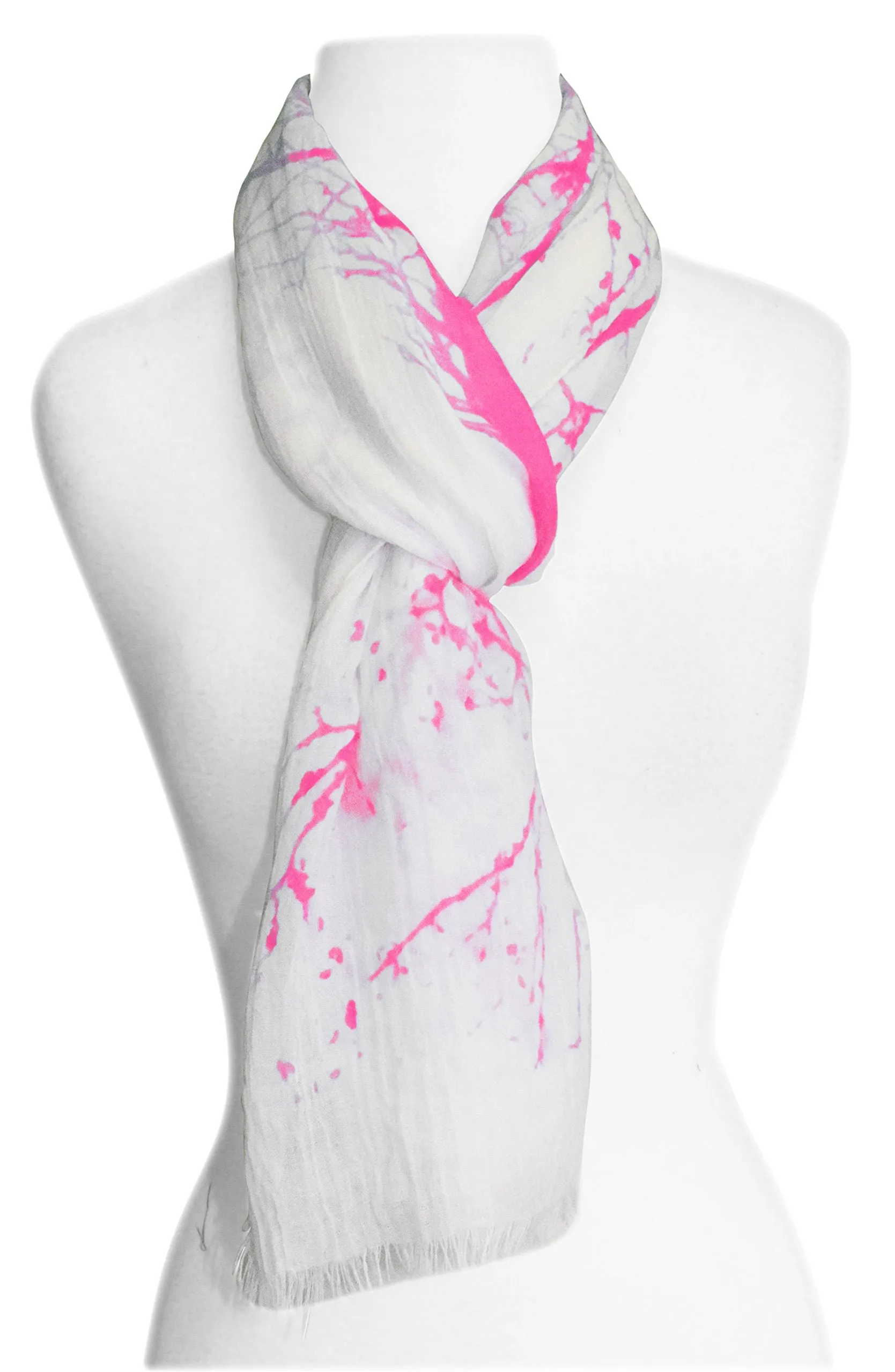 Peach Couture Blissful Tree print Cotton Linen Eyelash Fringe Long Scarves Shawls
